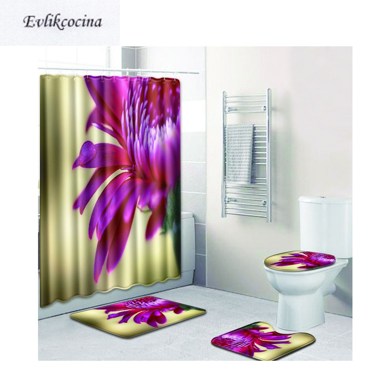 

Free Shipping Purple Flowers Casa De Banho Banyo Bathroom Carpet Toilet Bath Mats Set Non Slip Tapis Salle De Bain Alfombra Bano