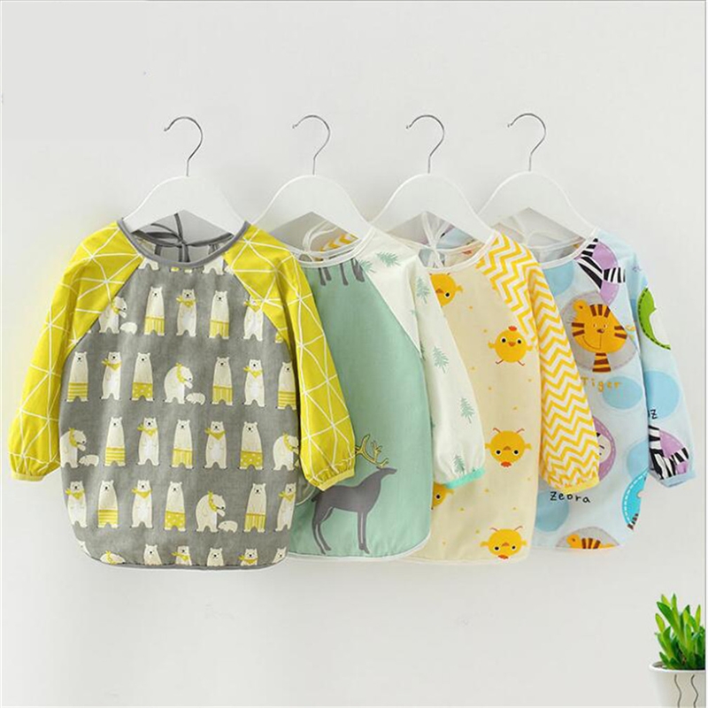 

Baby Smock Bib Apron Feeding Backwards Eating Cover Cartoon Animals Waterproof Long Sleeve Baby Bibs Children Clothes