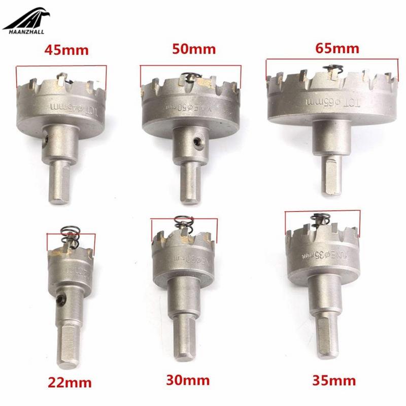 

6 pc Carbide Tip Drill Hole Saw 22/30/35/45/50/65 Drill Bit Set Hole Saw Cutter For Stainless Steel Metal Alloy