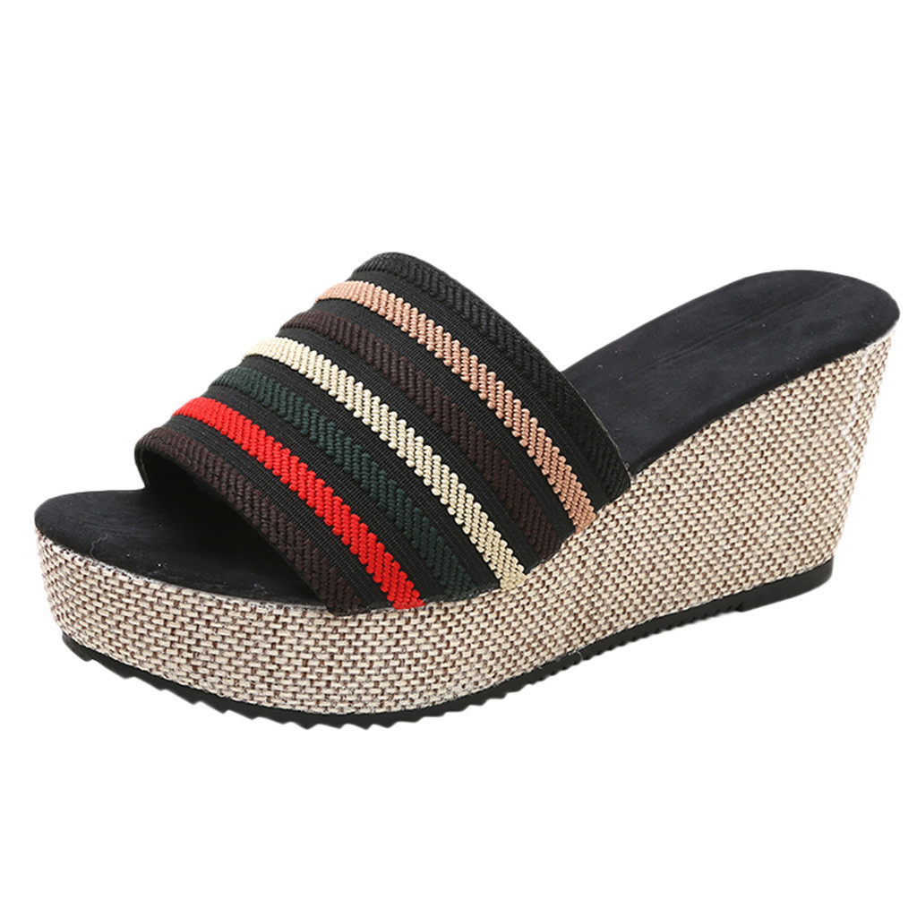 

Women Casual Wedge Summer Slip-On High Heel Platform Peep Toe Shoes Sandals Mixed Colors Fashion Outside shoe, Black