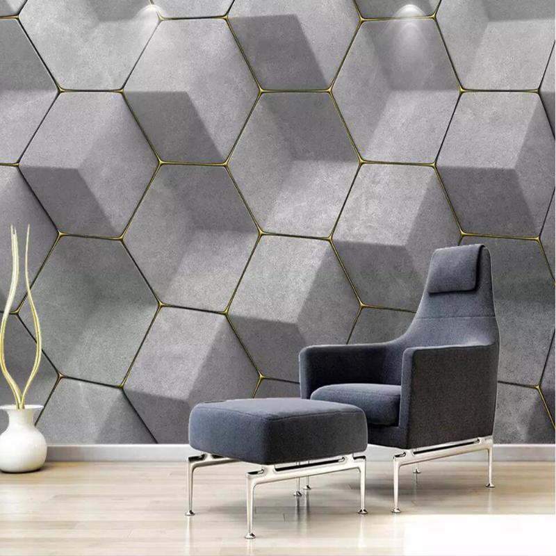 

Drop Shipping Custom 3D Wallpaper Mural Atmosphere Nordic Stereo Gray Geometric Living Room Wall Decoration Wallpaper, As pic
