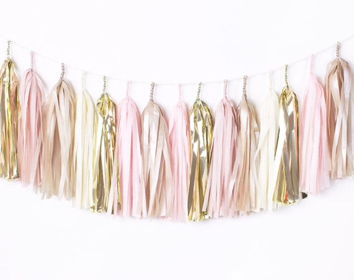 

Eco Friendly Tassel Garland Kit -Blush Pink &Gold -Champagne ,Ivory ,Nude ,Rose Pink ,Wedding Shower Tissue Paper Tassle Decor Balloon