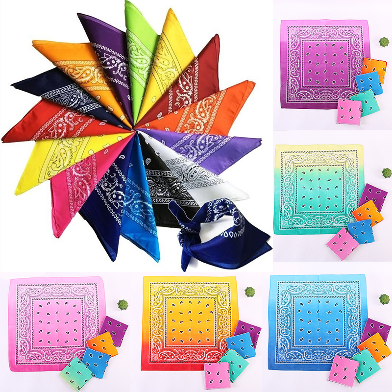 

COTTON Square BANDANA Gradient Color Rainbow Paisley Headband Printed Scarf Head Wrap Hiphop Scarf 55 x 55cm