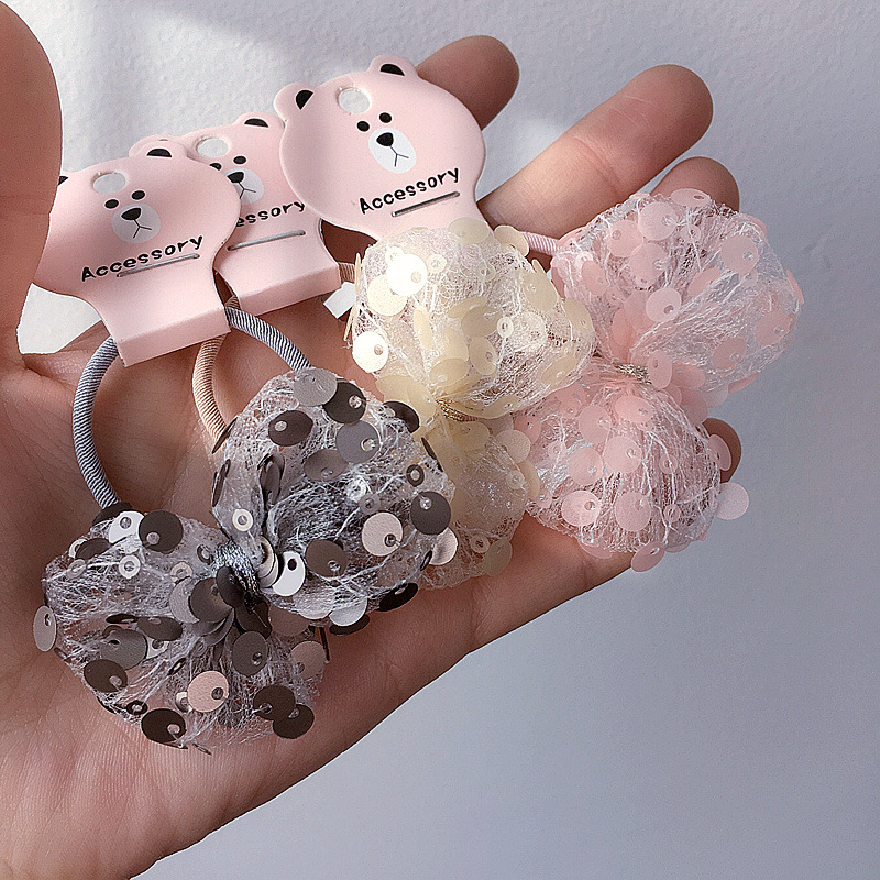 

2020 New Korean Simple Cute Head Rope Sequins Bow Hair Ties Sweet Elastic Hair Rubber Bands for Girl Fashion Accessories