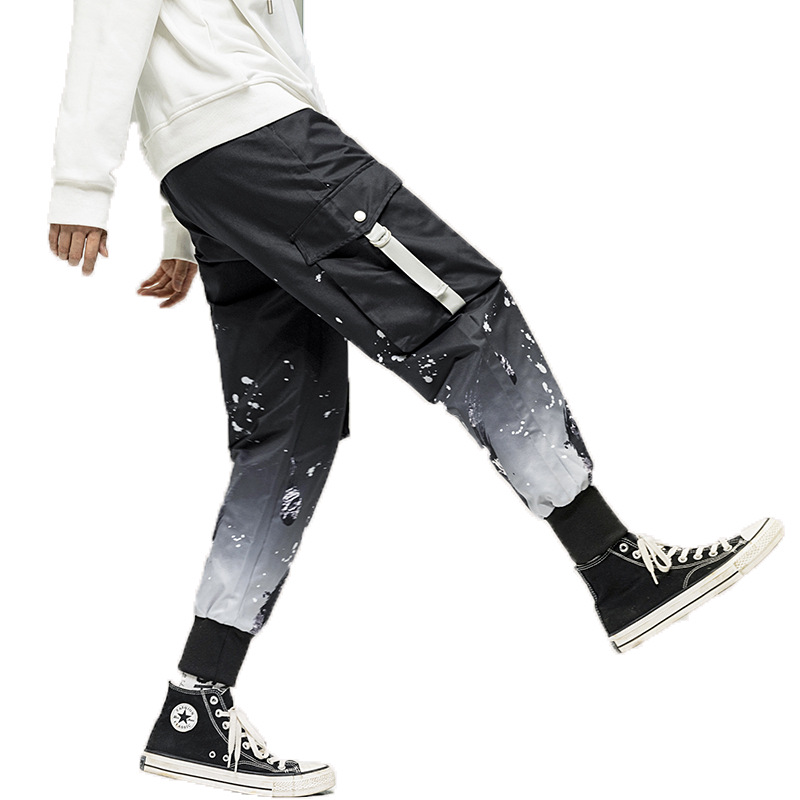 

New Designer Casual Men's Jogging Pants Cotton Men's Pants Ribbon Fashion 2020 Spring Streetwear Overalls Men Multi-Pocket, Burgundy