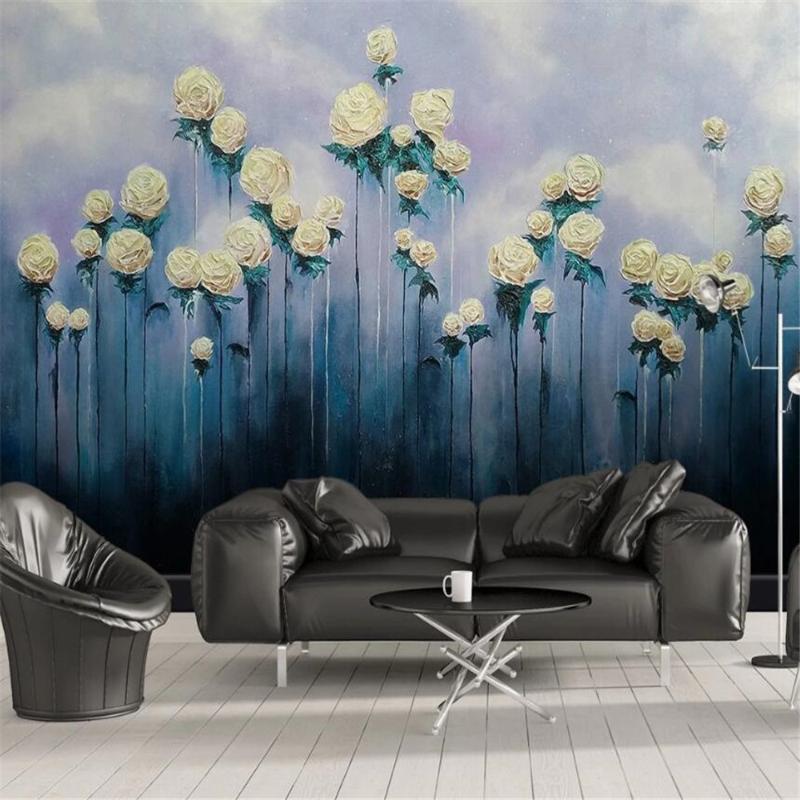 

Milofi custom 3D wall paper modern minimalist abstract watercolor rose flower TV sofa background wall painting, Silk cloth