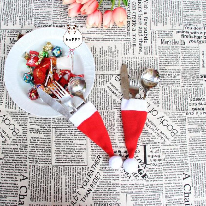

Christmas Hat Decorative tableware Knife Fork Set Storage Tool christmas decorations Supplies for home decor C30726
