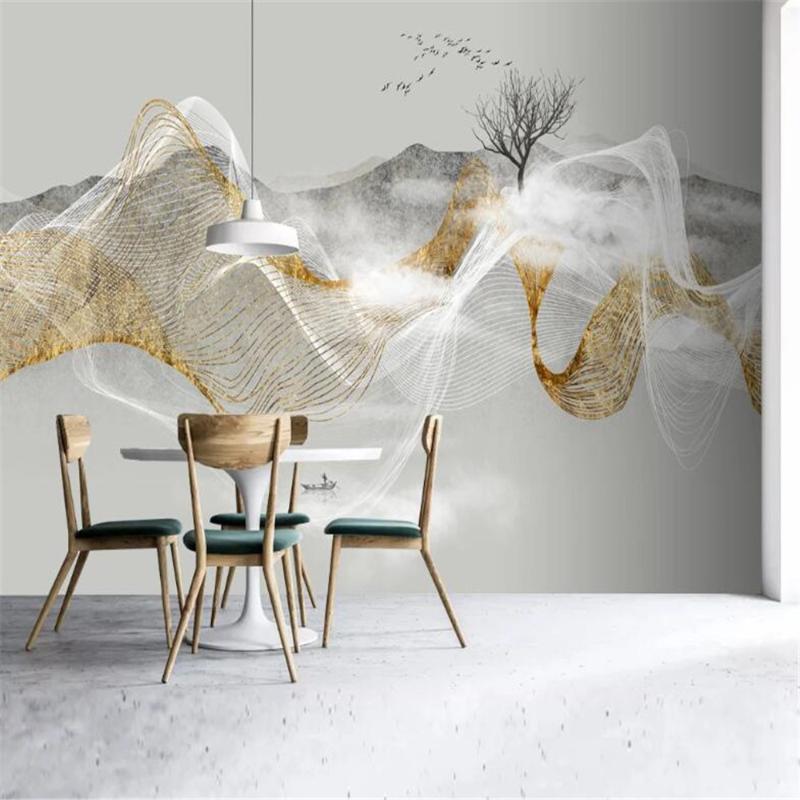 

Milofi custom 3D wall paper new Chinese style modern Zen light abstract ink landscape background wall painting, Silk cloth