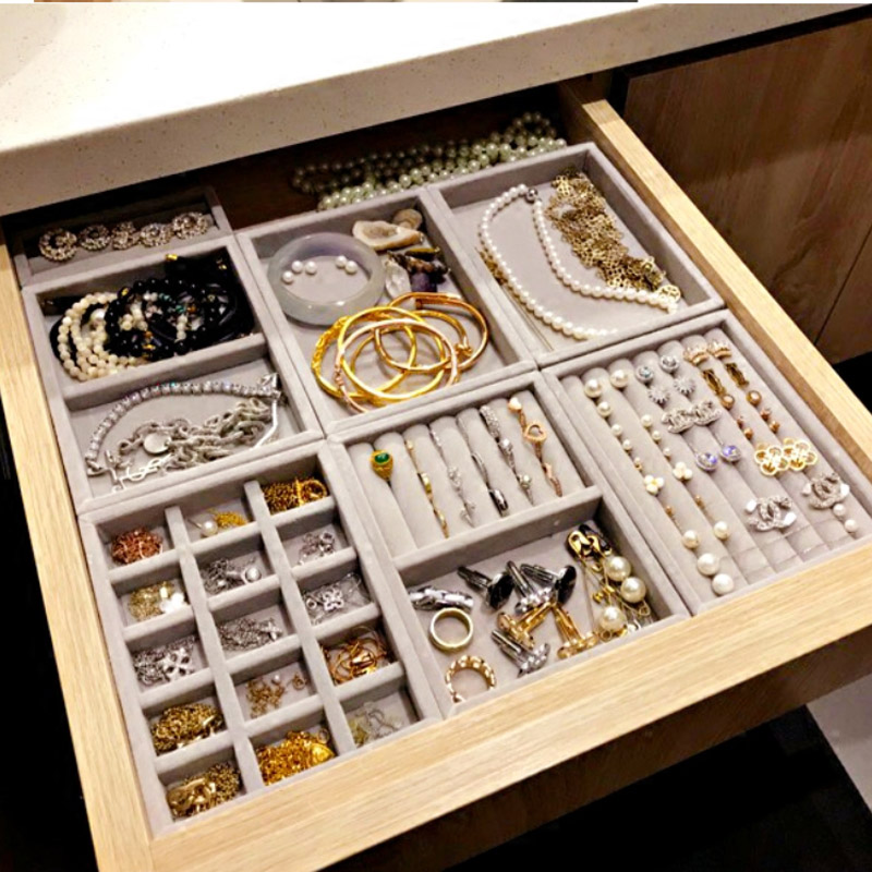 

New Drawer DIY Jewelry Storage Tray Ring Bracelet Gift Box Jewelry Organizer Earring Holder Most Room Space S/M size options