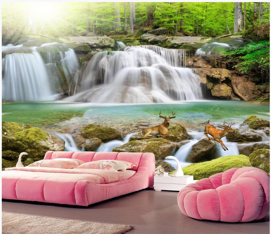 

custom photo 3d wallpaper Forest waterfall stream natural scenery background living room home decor 3d wall murals wallpaper for walls 3 d, Non-woven