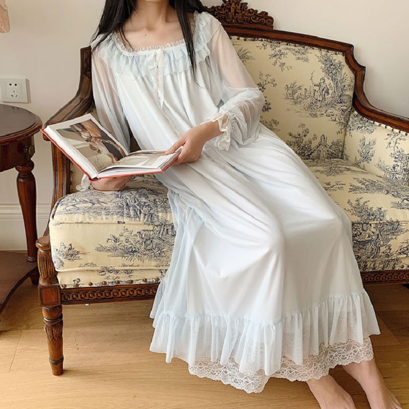 

Elegant Women' Cotton Long Nightgowns Plus Size White Gauze Modal Nightwear Female Vintage Princess Night Dress Summer Autumn