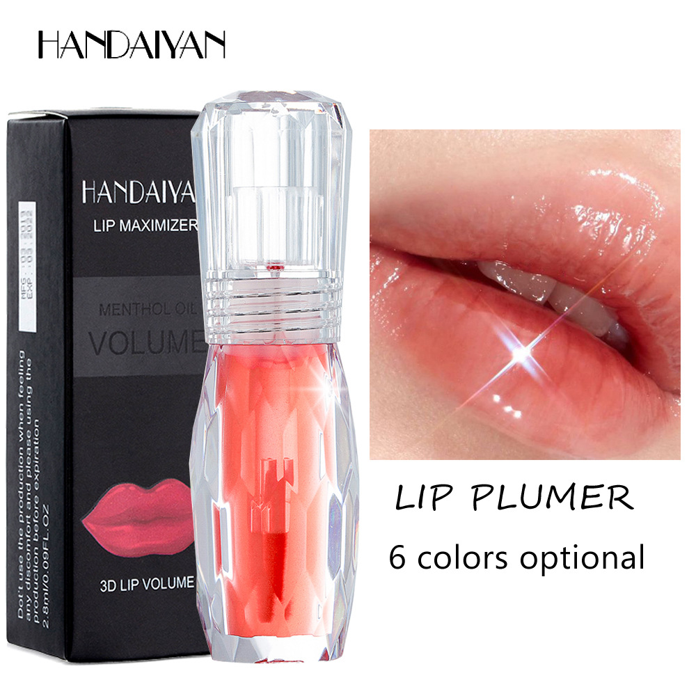 Haadeiyan Natural Mint Lip Plumper Volume 3D Big Big Gloss Hidratante Hidratante Cristal Geléia Cor Toot Lips Maquiagem