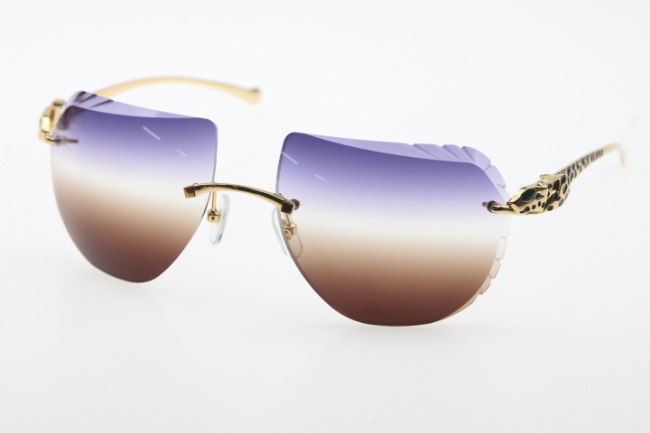

Wholesale Metal Leopard Series Rimless Sunglasses 8200763 Unisex Glasses Shield High Quality Sun Glasses New Carved lens Optical Woman