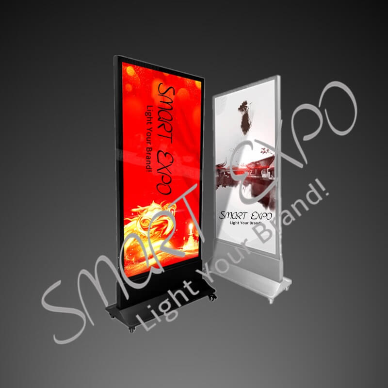 

60*180cm Aluminum Picture Frame Advertisement Display LED Free Standing Light Box with Base Wheels Wooden Case Packing