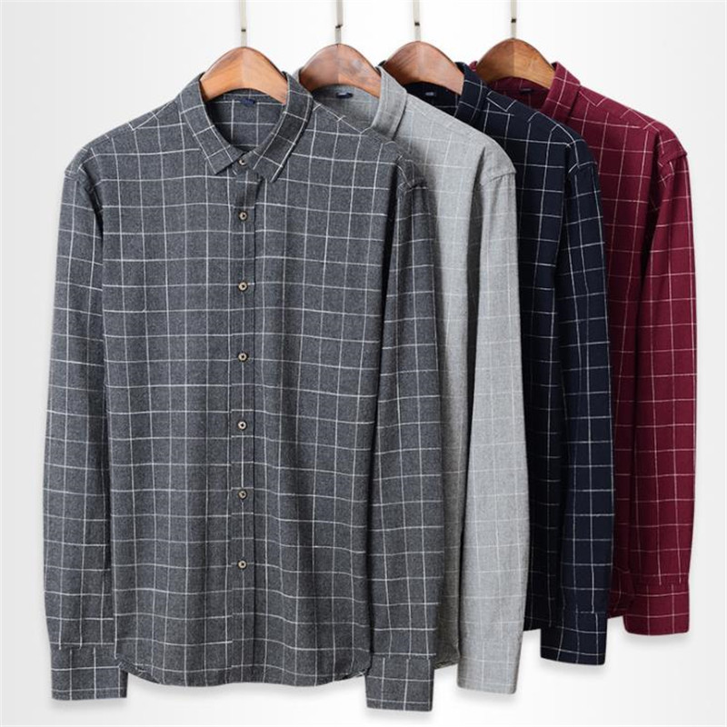 

CARFANTE Shirts Men' 100%Cotton Casual slim Plaid long sleeved men shirt camisas  -4XL, Coral red