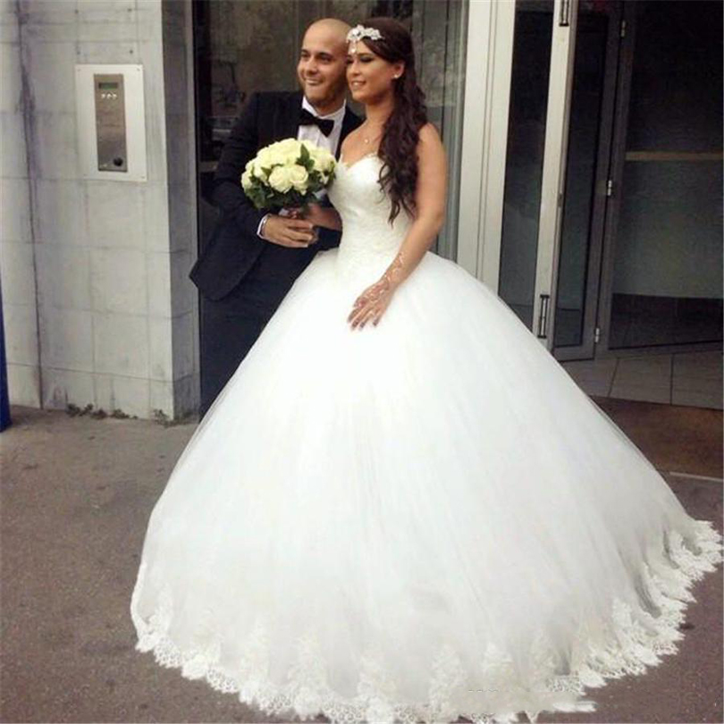 

Custom Strapless Ball Gown Lace Wedding Dresses 2020 with Appliques Sweetheart Tulle Plus Size Lace Up Wedding Bridal Gowns, White