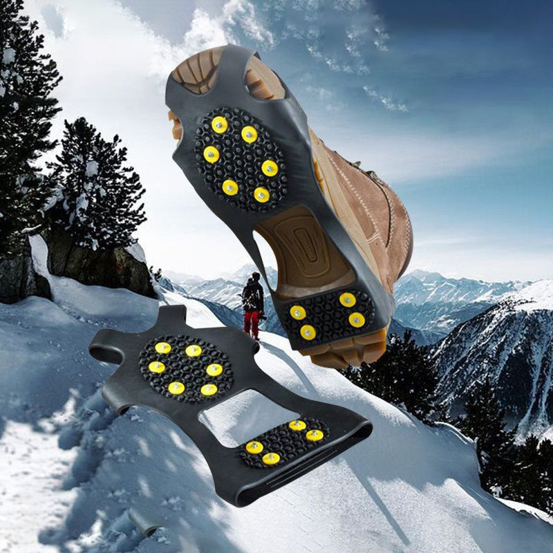 1 pair 10 Studs Anti-Skid Snow Ice Mountain Climbing Shoe Spikes Grips Non-slip Crampons Cleats Overshoes crampons spike shoes crampon-image-531544907