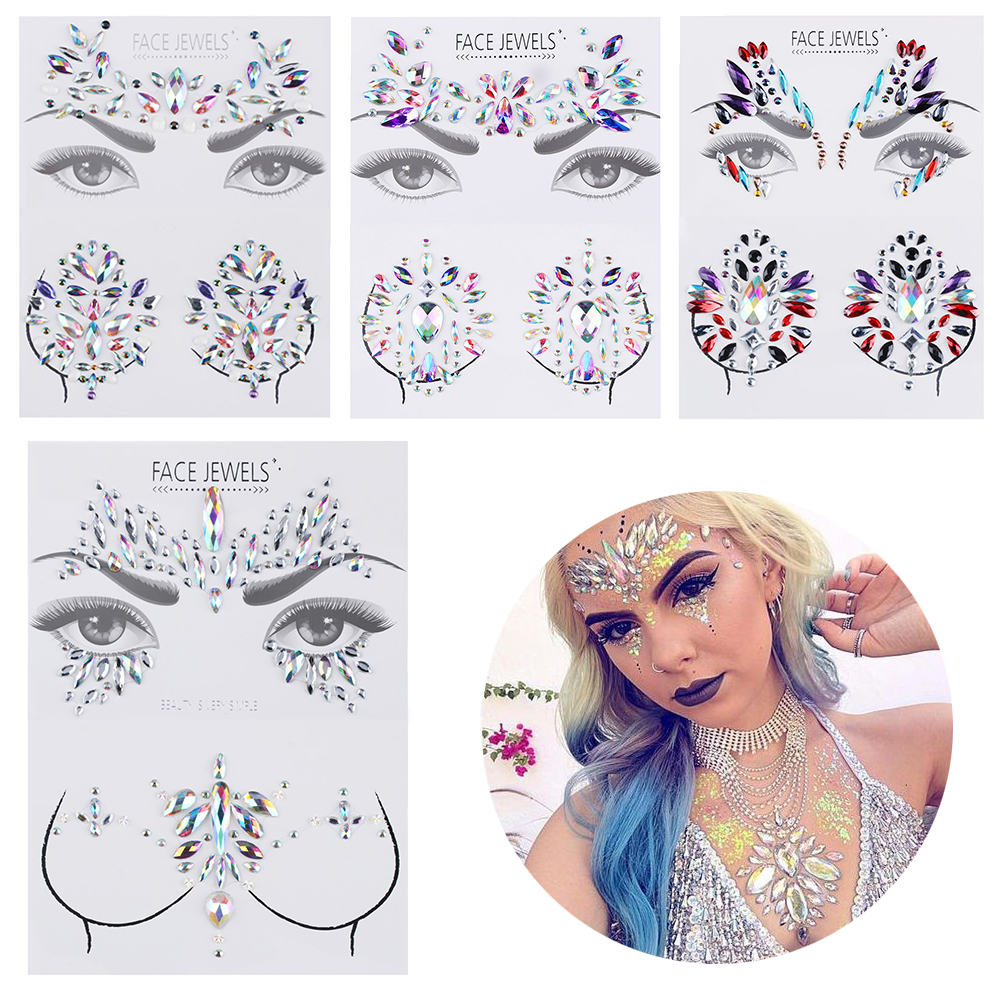 

1Set 3D Acrylic Gems Glitter Chest Eye Rhinestone Stickers Adhesive Boobs Jewelry Crystal Tattoo Adornment Tool Body Makeup Tool