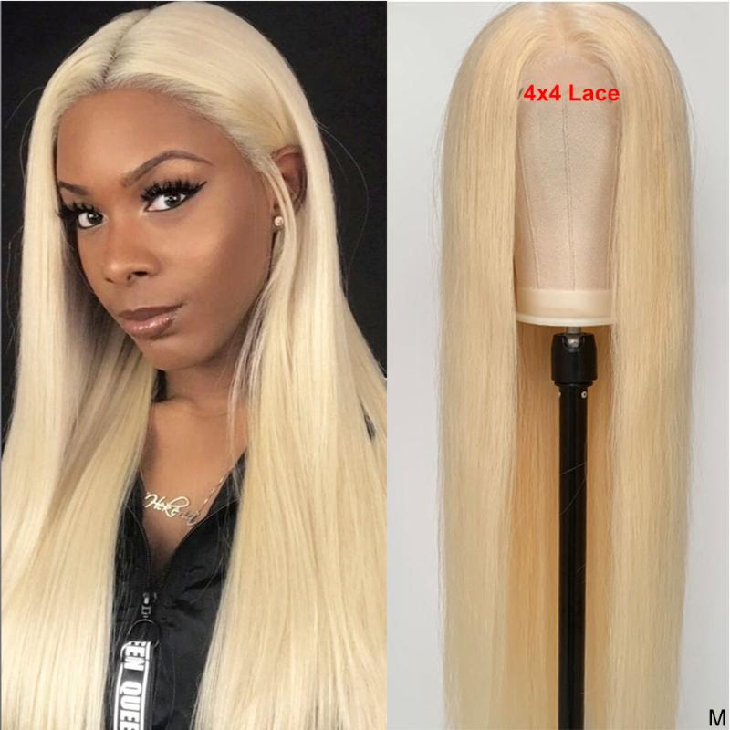 

4x4 Closure wig Blonde Human Hair Wig 613 for Women Straight Hair 4x4 Lace Front Human Wigs Maxine Remy 150%, Black