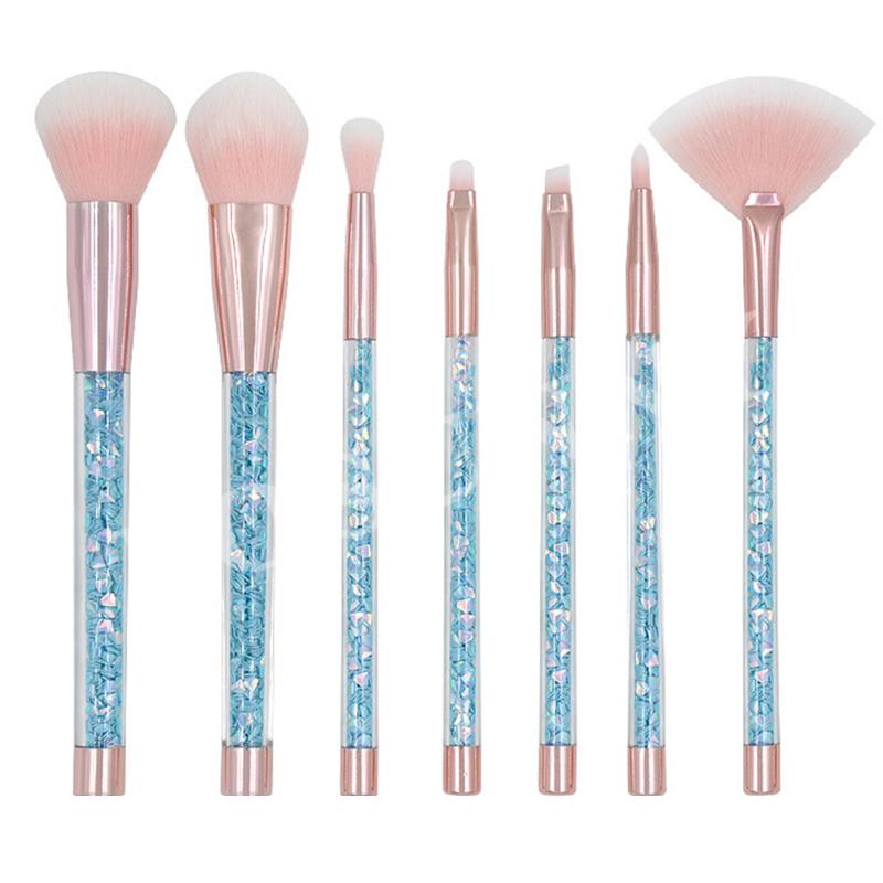 

7Pcs Diamonds Makeup Brush Set Eye Shadow Brush Pink Hair Cosmetics Blending Tool Blue
