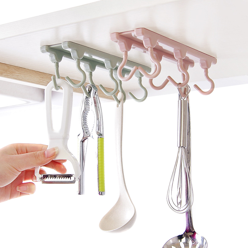 

Kitchen Cupboard 6 Hook Organizer Pantry Chest Tools Towels Hanger Wardrobe Clothes Storage Shelf