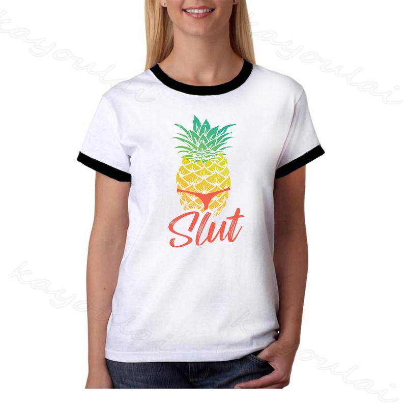 

Pineapple Slut Bikini Ringer Shirt Women Funny Sexy Tropical Vibes Cute White Short-Sleeve Tshirt Brooklyn Nine Nine Shirt Tops, W031037-1
