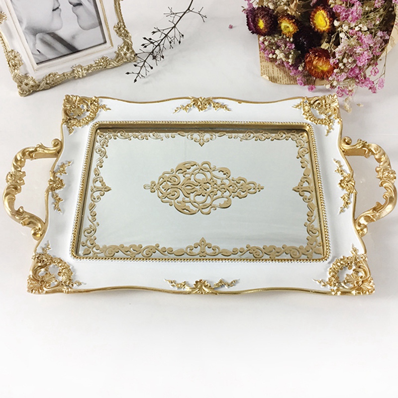 

European Vintage Cake Trays Gold Mirror Glass Cupcake Plate Perfume Holder Mirrored Makeup Tray Wedding Party Home Decoratio