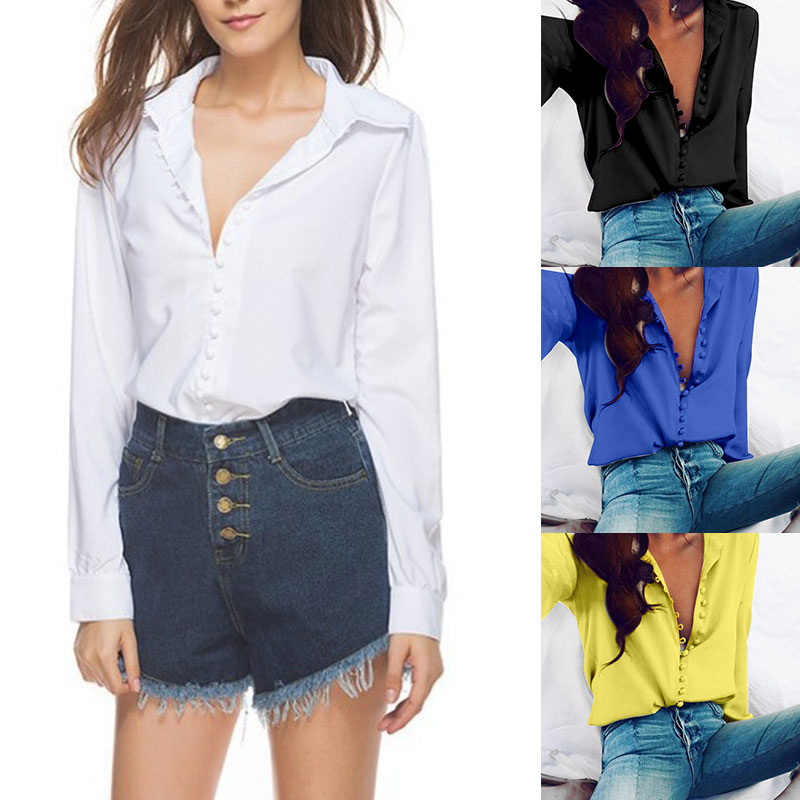 

Fashion Women 2020 Solid Color Shirt Ladies Casual Tops Blouse Long Sleeve Base Shirt Female Clothes Turn Down Collar Blouse, White