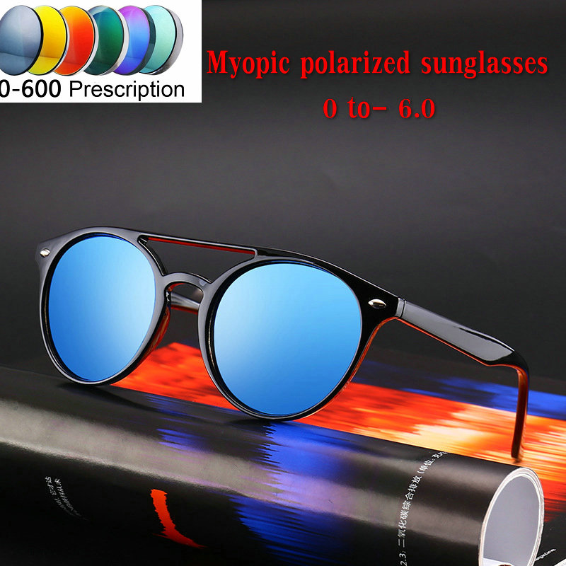

2020 New Fashion 0 to -6.0 Customized Finished Myopia Polarized Round Sunglasses Men Women Brand Designer Male Driving GlassesNX