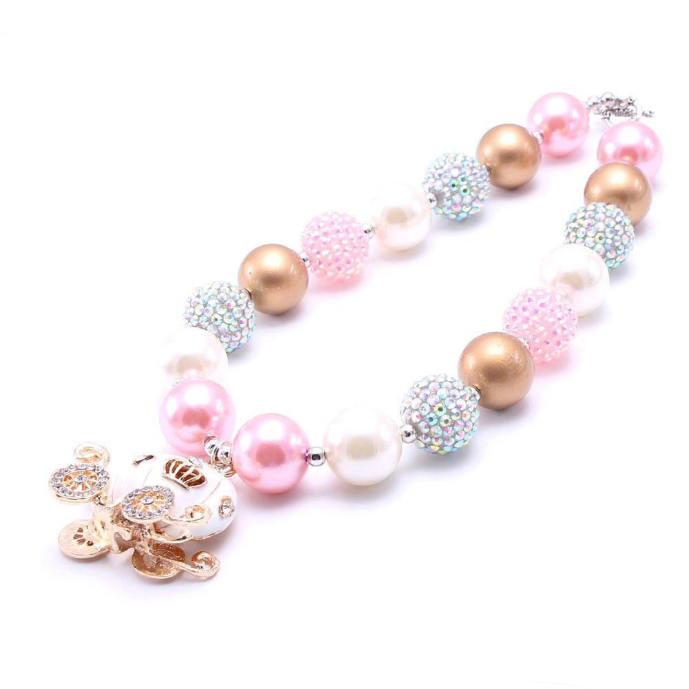 

Pink Color Pumpkin Carrige Kid Chunky Necklace Halloween Style Bubblegum Bead Chunky Necklace Children Jewelry For Toddler Girls