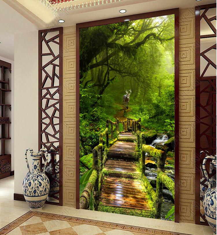 

3d wallpaper custom photo Primitive forest 3d porch background wall painting muals wall paper for walls 3 d, Sky blue