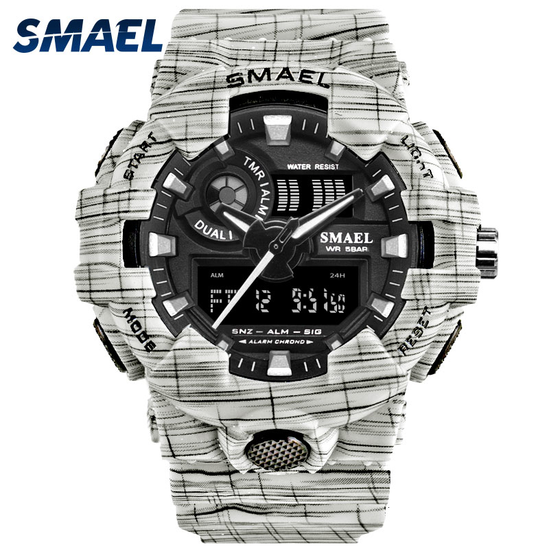 

Men Watch Waterproof SMAEL Sport Watches Stopwatch Chronograph Wristwatches 8001 Watches Digital White Bracelet Watch Gift Box LY191213, Red gold