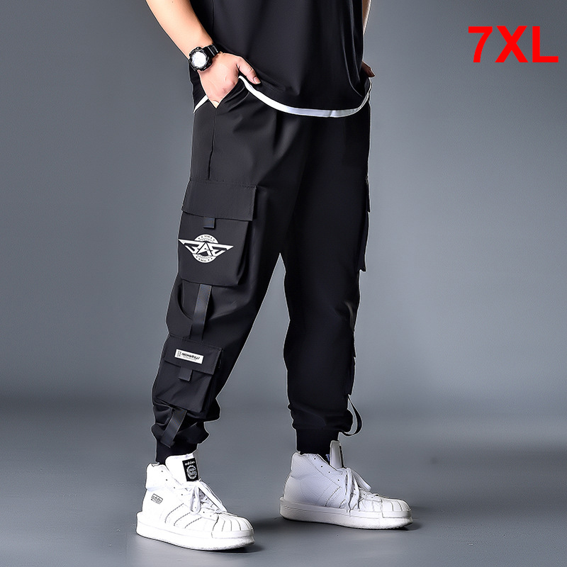 

Hip Hop Streetwear Pant Men Oversize Cargo Pants Sweatpants Male Jogger Trousers High Quality Plus Szie 6XL 7XL HX413, Black