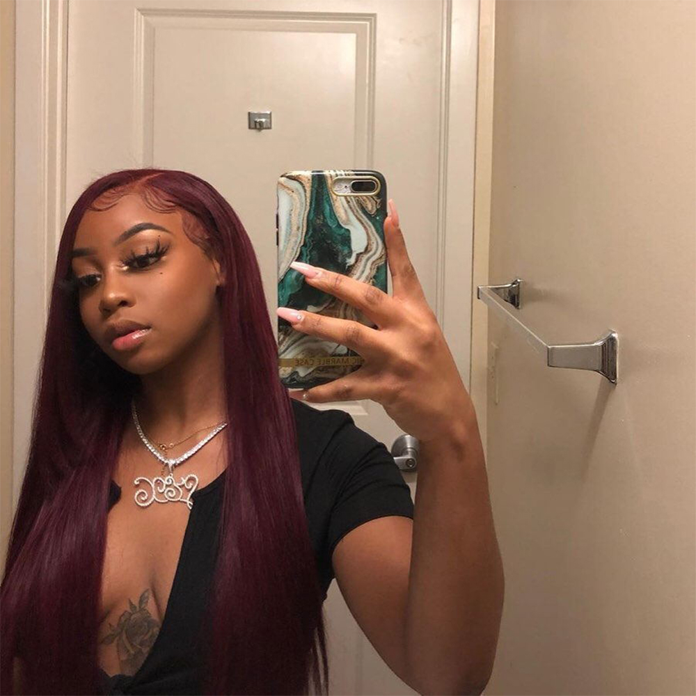 

Hot selling Burgundy Red 13x6 Lace Front Human Hair Wig With Baby Hair 150 Density Straight 99J Colored Pre Plucked Human Hair Wigs, Black