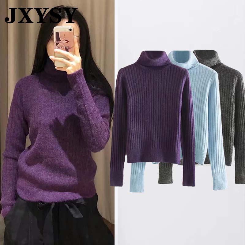 

JXYSY Turtleneck Sweaters Women 2019 Autumn Winter women knitting pullovers solid o-neck elegant female sweaters tops, 3-gray