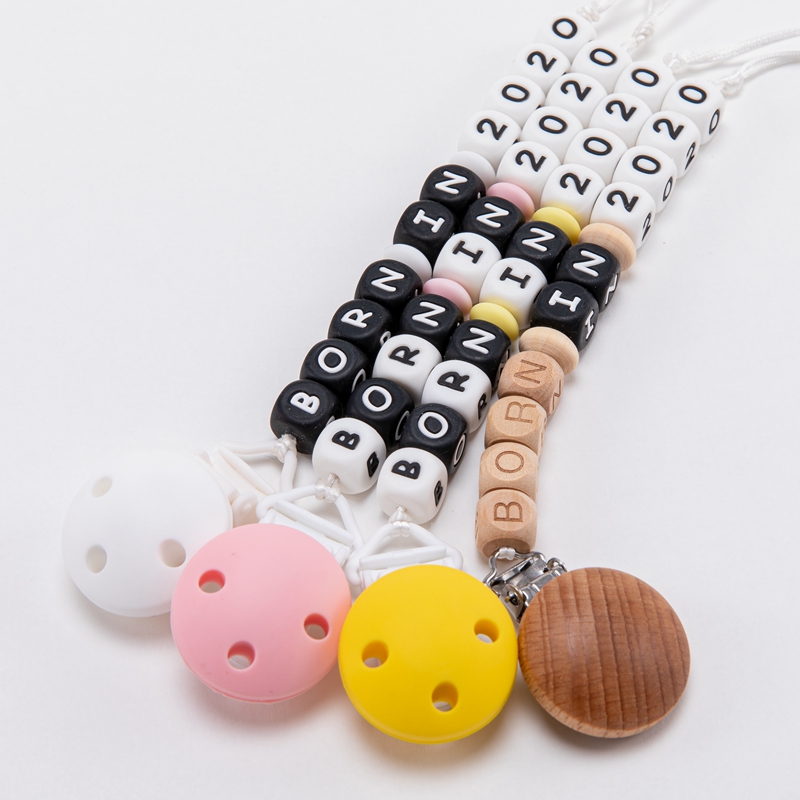

1 pc Personalized Name Silicone Chew Beads Pacifier Clip Dummy Chain Holder Cute Soother Chains Baby Teething Toy Baby Chew Gift