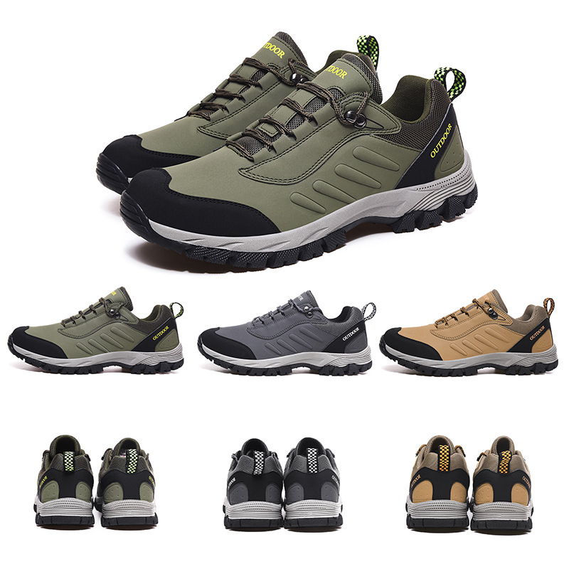 

Leather designer men women running shoes Olive Green Khaki Grey Outdoor shoes mens trainers sport sneakers Homemade brand Made in China