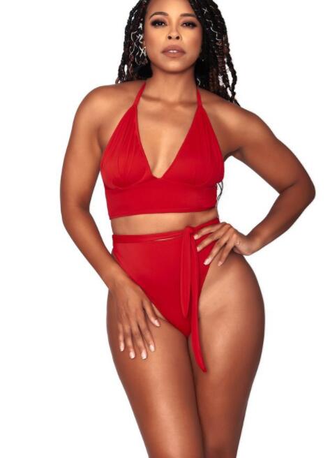 

Discount fashion split bikini swimwear solid high waistband large bikini swimwear high waist Bikinis 2023 Bikini Sets Triangle Sexy plus Big