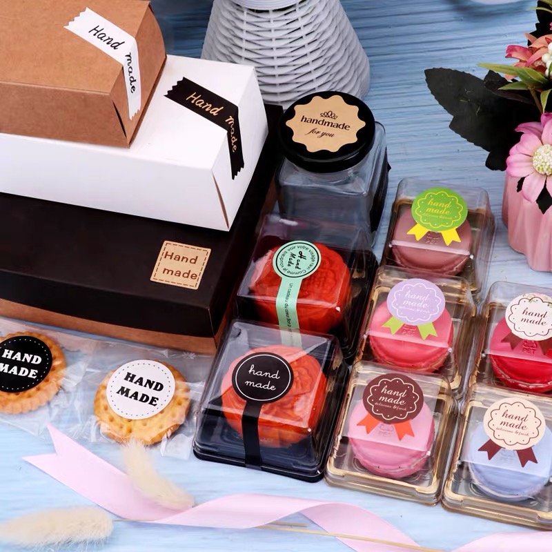 

1000pcs/lot Round Handmade Kraft Black/White Handmade Cake Packaging Sealing Label Sticker Baking DIY Party Gift Box Stickers