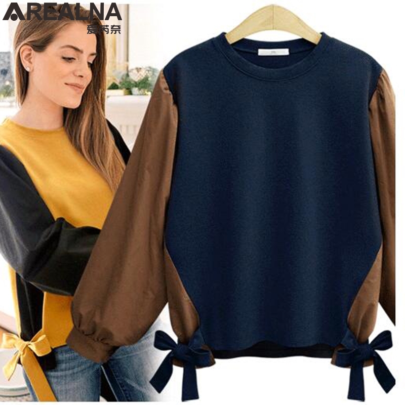 

Kimono long sleeve Blouse Shirt women plus size Casual Loose Cotton Lace-up Bow Patchwork korean womens tops and blouses blusas, Blue