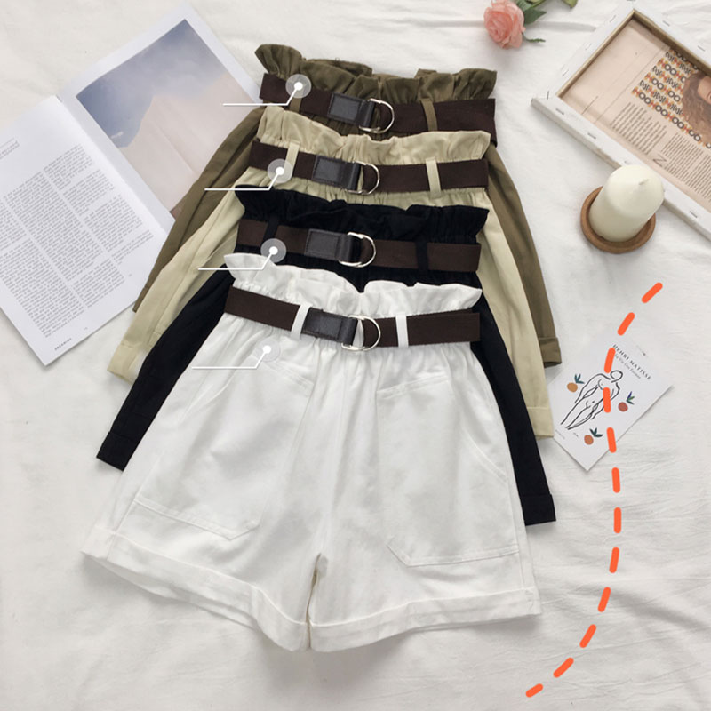 

2020 Hot Women White Shorts Summer Elastic High Waist Casual Loose Shorts Ladies Black Wide Leg Female Short Pants Black, Beige