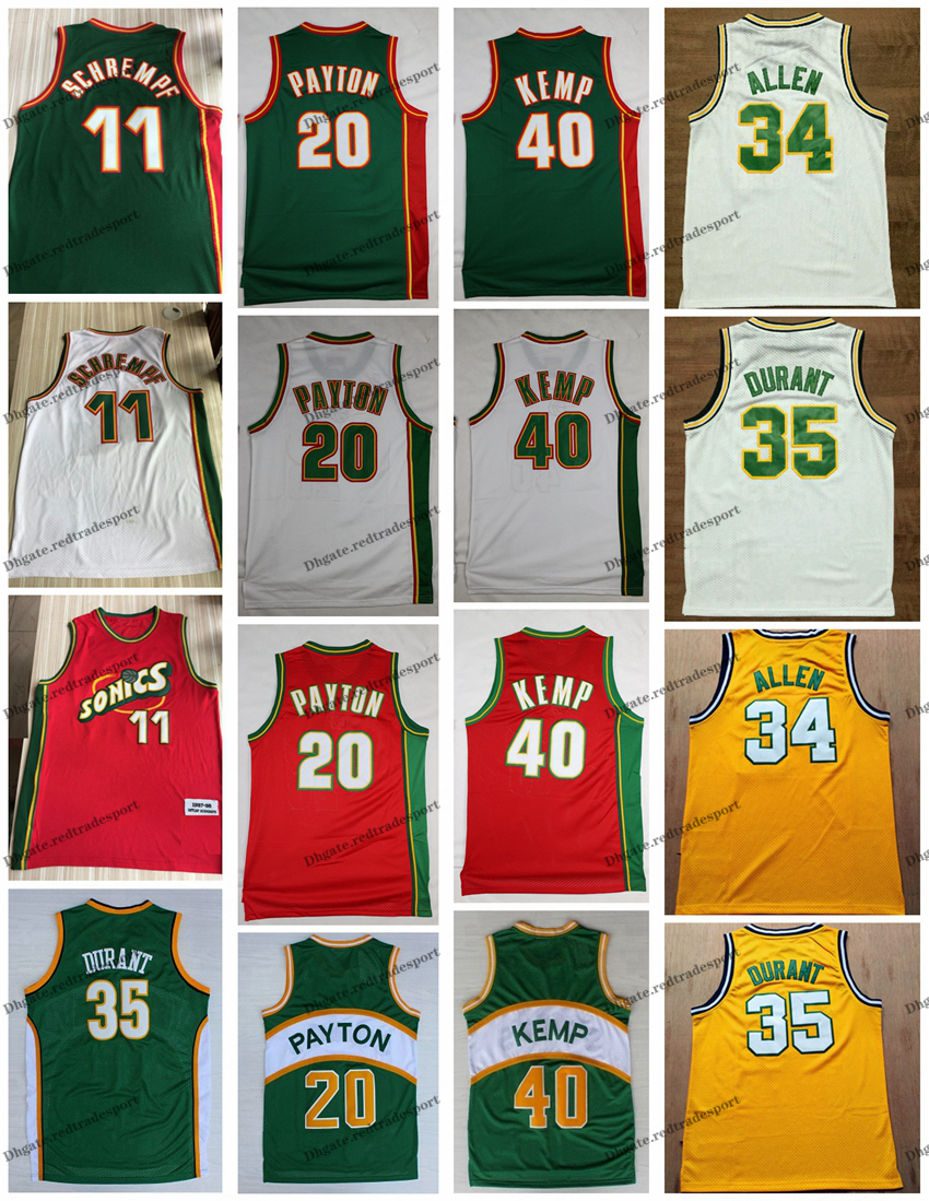 

NCAA Vintage 20 The Glove Gary Payton Kevin Durant 40 Reign Man Shawn Kemp 11 Detlef Schrempf Ray Allen 34 Basketball Jerseys, Yellow 34