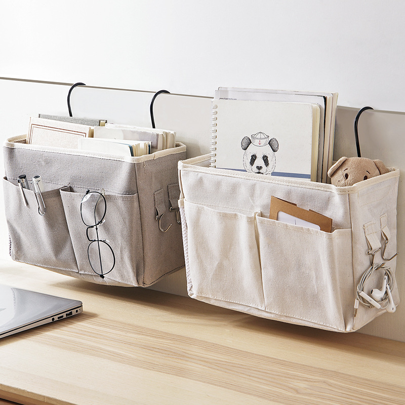 

Multi Pocket Large Capacity Bedroom With Hook Cloth Simple Organizer Bedside Hanging Save Space Holder Storage Bag Dorm Room, White