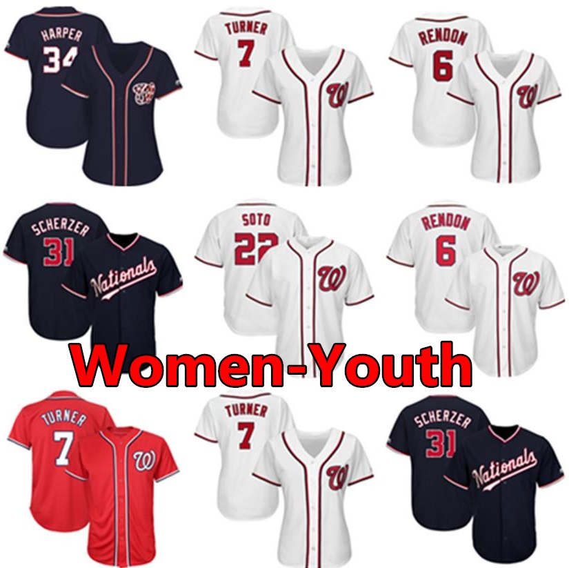 

new Washington Custom National Womens Youth Kid jersey Anthony Rendon Max Scherzer Juan Soto Trea Turner Ryan Zimmerman baseball Jerseys, As shown