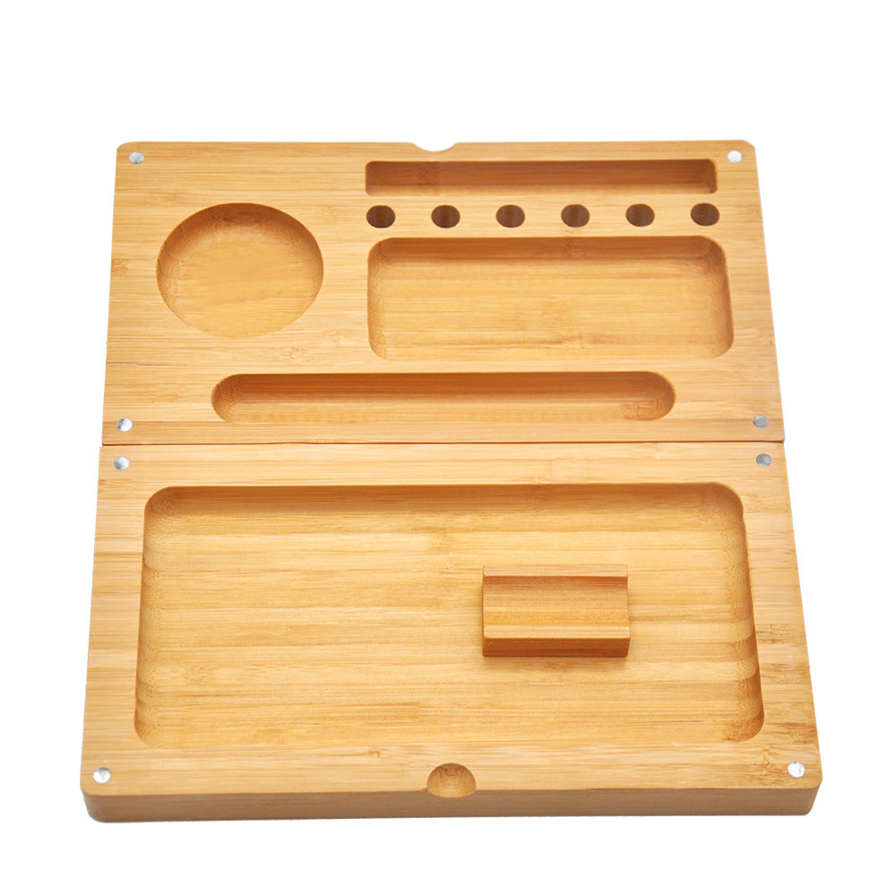 

249MM*242MM Bamboo Multifunctional Tobacco Rolling Tray Backflip Bamboo Magnetic Rolling Tray Smoking Herb Grinder Storage Case