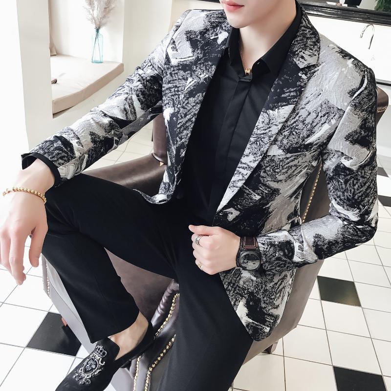 

Men's Suits & Blazers Blazer Male British Fashion Urban Style Plus Size Youth Slim Fit Black Pattern Party Prom Tuxedos Mens Jacket