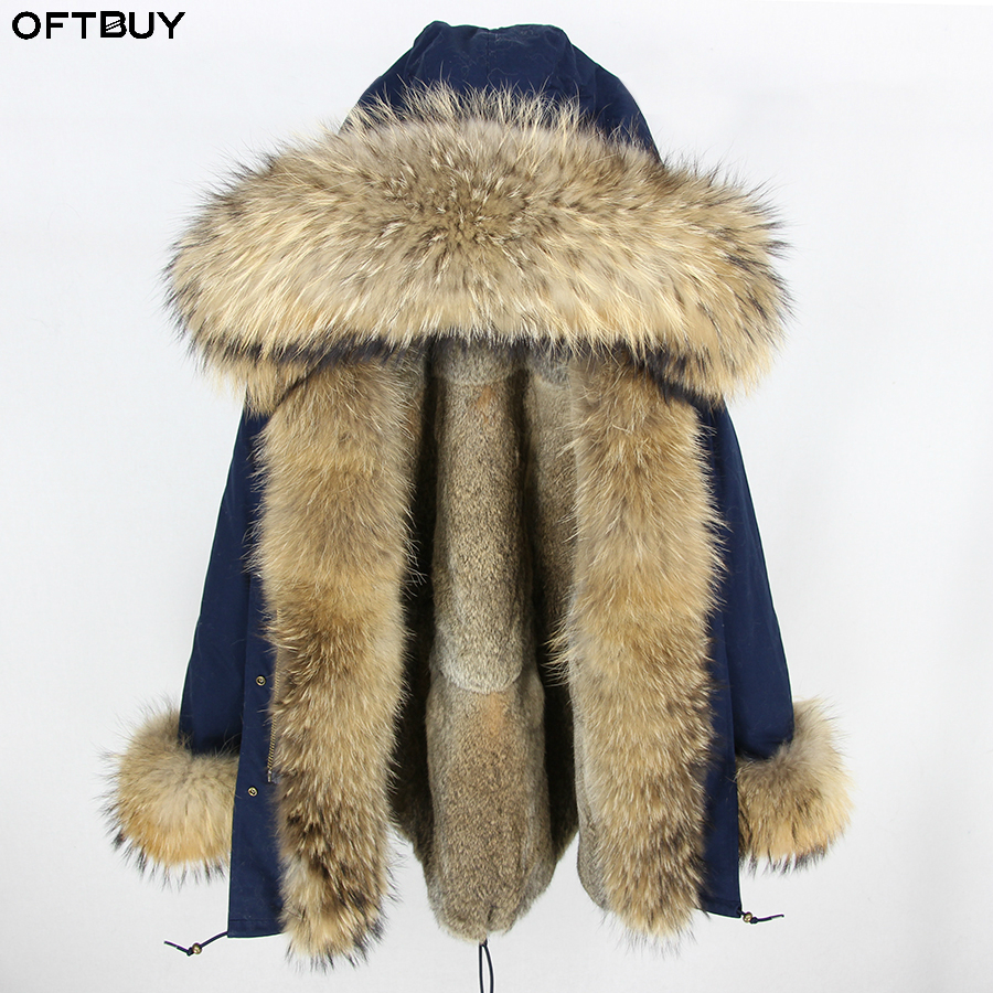 

OFTBUY 2019 Long Parka Winter Jacket Women Parkas Real Fur Coat Natural Raccoon Fur Hood Real Liner Luxury Streetwear, Black natural