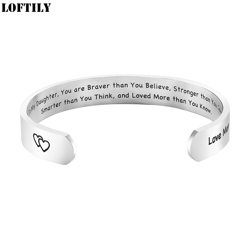 

10mm To My Daughter Wide Bangles for Women Girl Stainless Steel Gift for Family Daughter Mantra Bracelet Love Mom