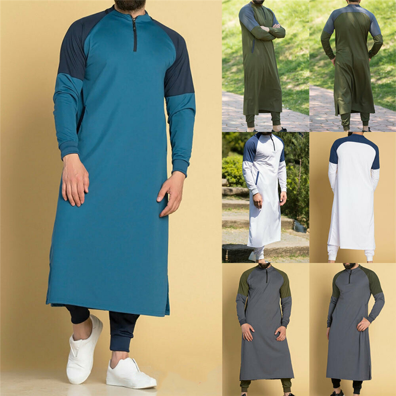 

New Mens Jubba Thobe Arabic Islamic Clothing Winter Muslim Middle East Arab Abaya Dubai Long Robes Traditional Kaftan Jacket Top, Gray