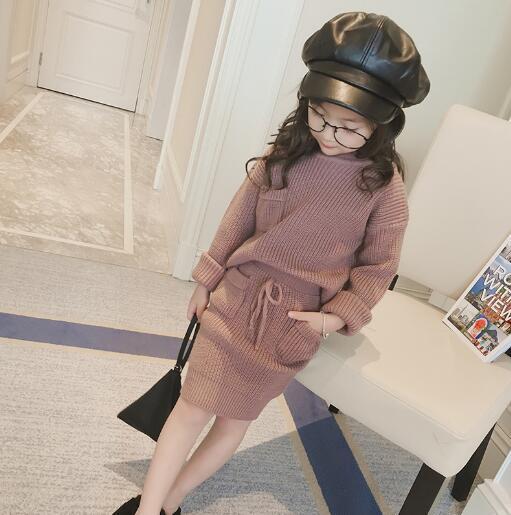 

Autumn Winter Girls Sweater Clothing Set Children Warm Knitwear Sweater+Skirt 2 Pieces Suit Teenage Kids Outfits Clothes Suits, 01